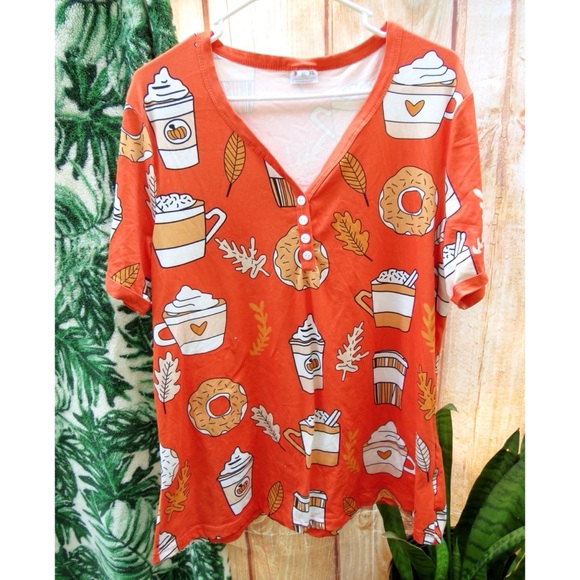 Pumpkin latte ultra soft graphic henley tee 🍁 - Picture 1 of 5